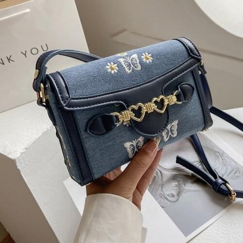Denim Canvas Crossbody Bags for Women 2021 Trend Chain High Capacity Shoulder Handbag Branded Trending