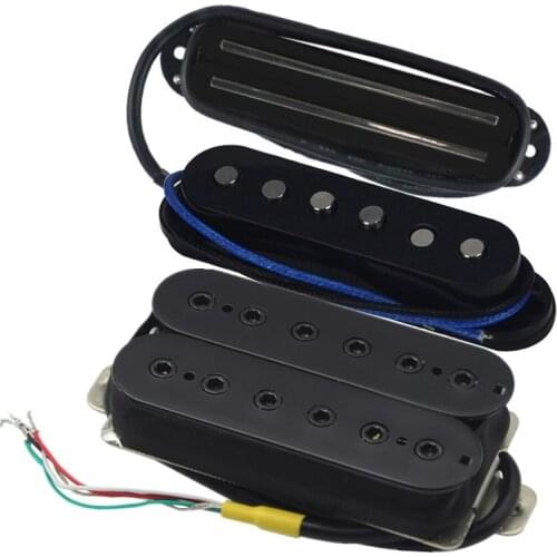 FLEOR 3PCS Dual Hot Rail & Single Coil & Double Coil Humbucker Alnico 5 Pickup for Neck/Middle/Bridge Guitar Pickup, Black