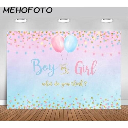 Boy or Girl Party Backdrop Blue Pink Dots Gender Reveal Photo Background Glitter Balloon Baby Party Banner Photography Backdrops