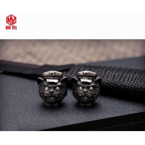 EDC Tools Black Cat Sheriff Paracord Knife Bead Accessories Brass Pendant