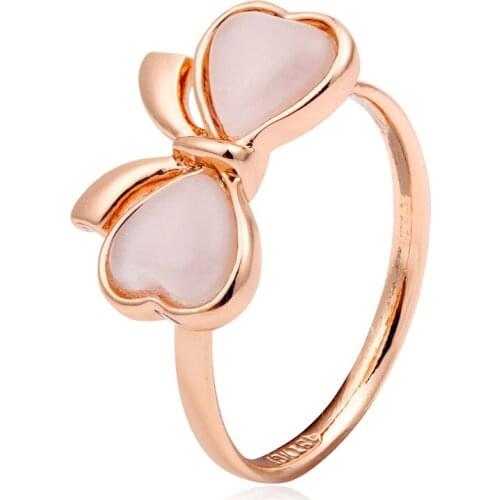 Cute Pink Heart Cats Eye Stones Bowknote Rose Gold Color Ring For Women Girls Finger Jewelry Bague Femme anel anillos aneis