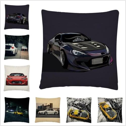 Anime Car Cartoon Pattern Linen Cushion Cover Pillow Case for Home Sofa Car Decor Pillowcase 45X45cm
