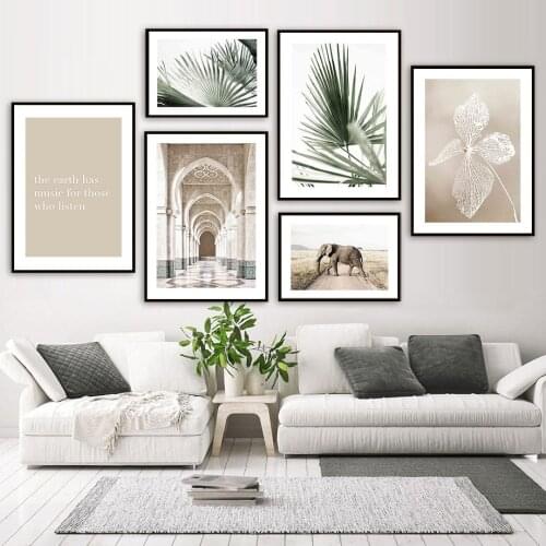 Lslamic Corridor Elephant Palm Flowers Wall Art Canvas Painting Nordic Posters And Prints Wall Pictures For Living Room Decor