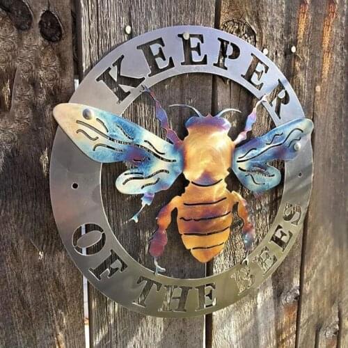 Metal Bee Plate Decor Large Animal Silhouette with Letter Keeper Of The Bee Hanging Garden Farmhouse Wall Art 1mm*30cm JS22