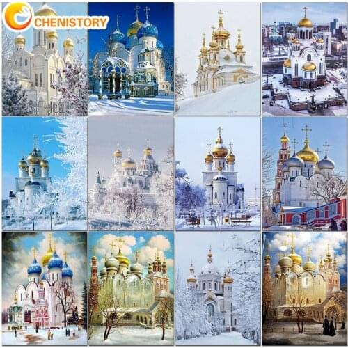 CHENISTORY 60x75cm Beauty Castle Landscape DIY Painting By Numbers HandPainted Oil Painting Canvas Colouring Gift Home Decor Set