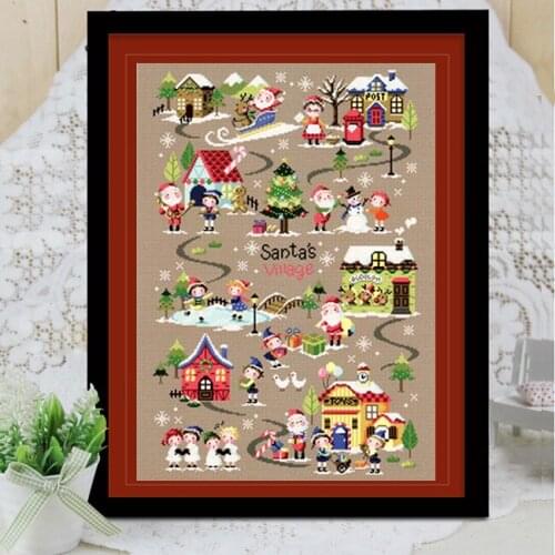 ZZ MM Cross stitch kits Lovely Counted Cross Stitch Kit Santas Village Town City Christmas Winter Snow SO