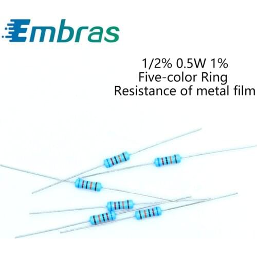 100Pcs 1/2W Metal Film Set Of Resistor 0R-22M 1% Tolerance 180K 300K 620K 1M 1.5M 4.7M 9.1M 10M 10 Ohm Electronics Resistance