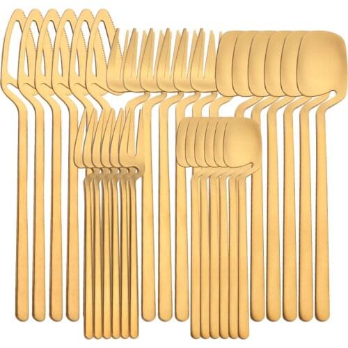 6/30Pcs New Gold Dinnerware Set Kitchen Decor Spoon Fork Knife Flatware Set Matte Cutlery Ice Cream Desserts Soup Coffee Use