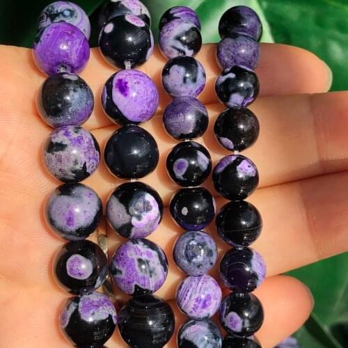 Natural Stone Purple Black Fire Agates Onyx Beads Round Loose Spacer Beads For Jewelry Making Handmade Diy Bracelet 6/8/10MM 15"