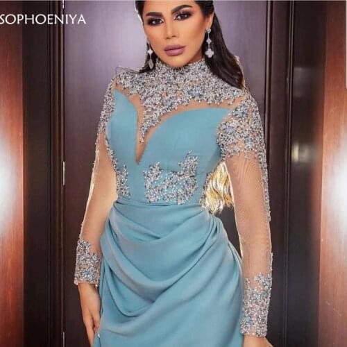 New Arrival Long sleeve evening dresses 2021 Hand Beaded robe de soiree musulman Evening dress Party gowns Arabic evening dress