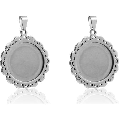 2pcs/lot stainless steel Pattern blank Cabochon Base Setting Charms Pendant fit 25mm jewelry making supplies Accessories
