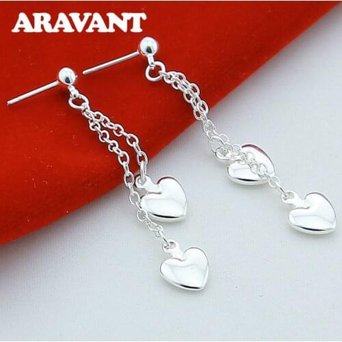 925 Silver Love Heart Tassel Long Chain Earrings For Women Fashion Party Jewelry Valentine Day Gift