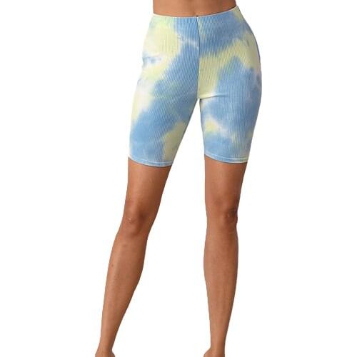 Women High Waist Sport Shorts Tie-dye Slim Fit Stretchy Yoga Short Pants for Summer