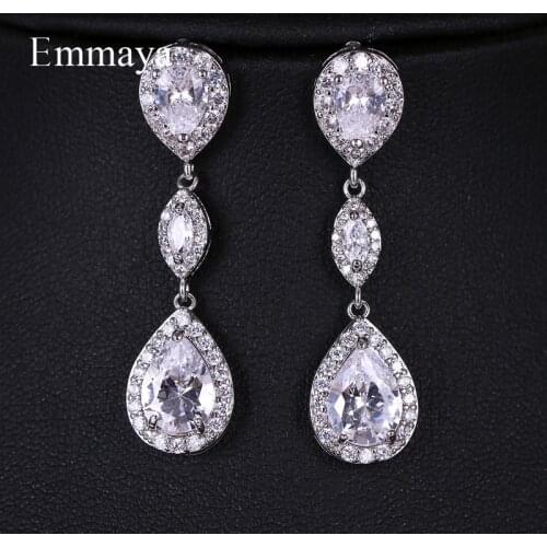 EMMAYA Zircons Classic Water Drop Shaped Cubic Zirconia Crystal Bridal Earrings Wedding Jewelry For Brides Bridesmaid Party