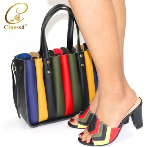 2021 Retro Style Black Color Shoes and Bag Sets Nigerian Women Shoes with Matching Bags Ladies Slipper for Royal Wedding