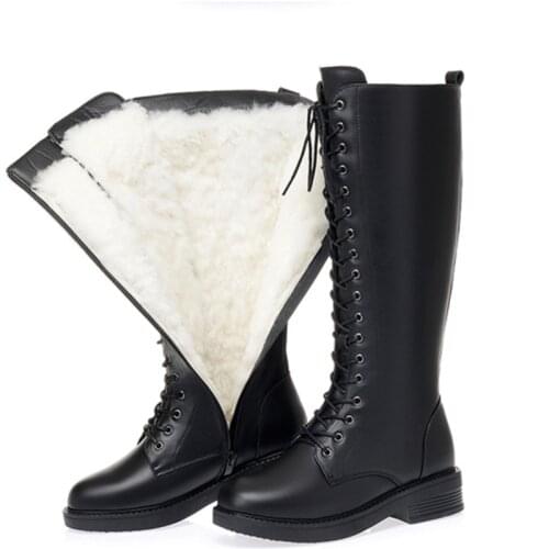 2021 Female winter Over The Knee Boots Women Genuine Leather Martin Boots Wool Lined Boots Fashion High Quality Boots