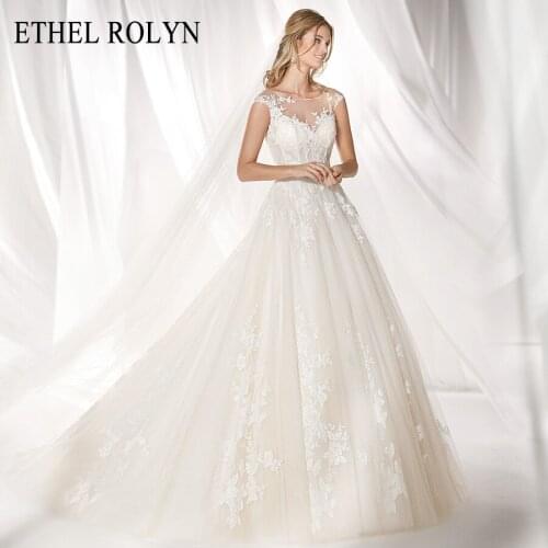 ETHEL ROLYN Vintage Wedding Dress 2021 Off the Shoulder Champagne Lace Appliques Tulle A-Line Wedding Gowns Vestido De Noiva