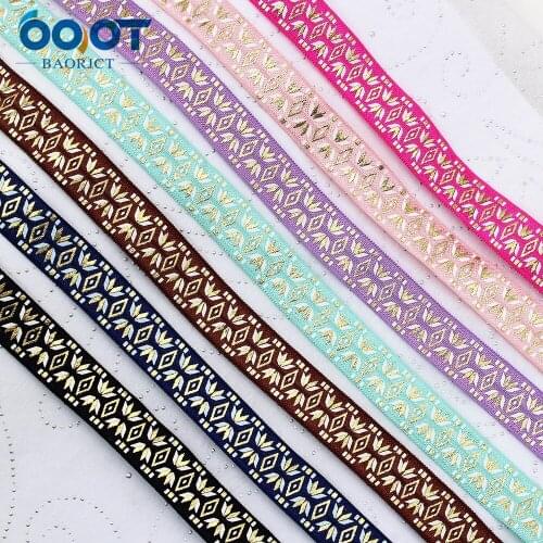 10yards 5/8''geometric bronzing Ribbon Elastic Foldover Elastics Stretch Hair Ties Headbands for Baby Girls Hair Bow E-20428-803