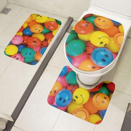 Toilet Floor Mats Cover 3 Piece Set Creative Candy Fruit Burger 3D Printing Waterproof Foot Mat Carpet Shower Decoration Rugs