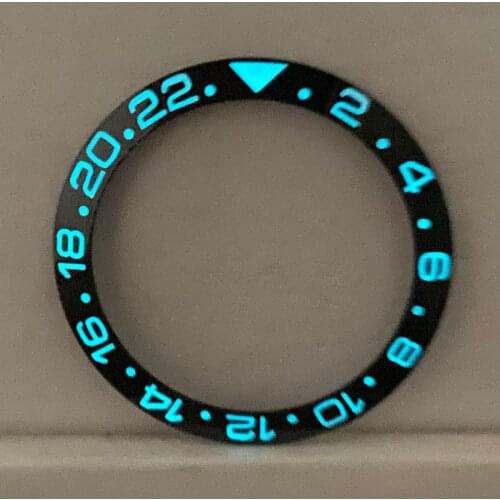 38m40mm blue-green luminous ceramic bezel insert for RLX submarine GMT SKX007 skx00 9OMG seahorse 300m watch embedded outer ring