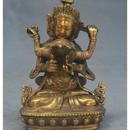 4" Tibet buddhism Brass fane Sit Hevajra Happy Buddha Yamashina Yab-Yum statue