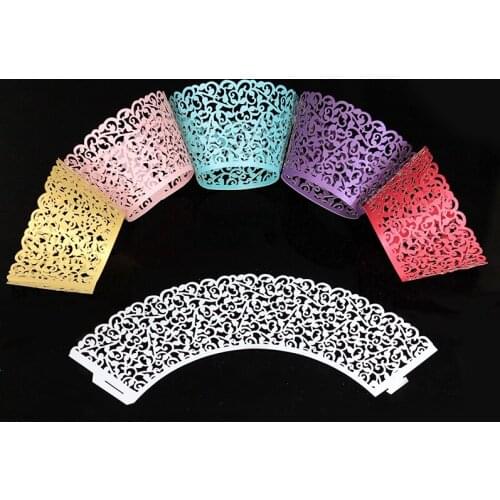 50pcs Lace Cupcake Wrapper Hollow Muffin Cupcake Paper Cups For Baby Shower Wedding Birthday Party Baking Fondant Dessert Decor