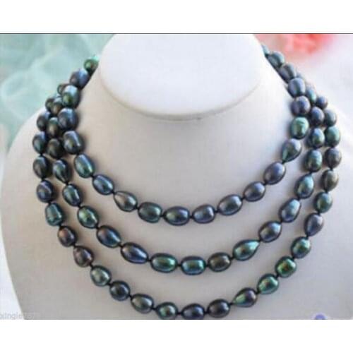 7-8mm New Tahitian Black Natural Pearl Necklace 48" AAA