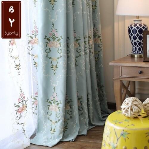 American Curtains for Living DiningRoom Bedroom Cotton and Linen Embroidered Curtains Fresh Tulle Finished Product Customization