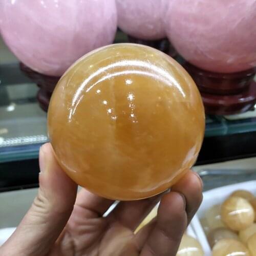 Free shipping hot pure natural yellow color calcite crystal ball as wedding decoration furniture decoration+Rotate the base