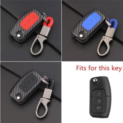 Carbon Fiber Car Styling Key Remote Key Fob Case Cover Keychain for Ford Fiesta Focus 3 4 MK3 MK4 Mondeo Ecosport Kuga Focus ST