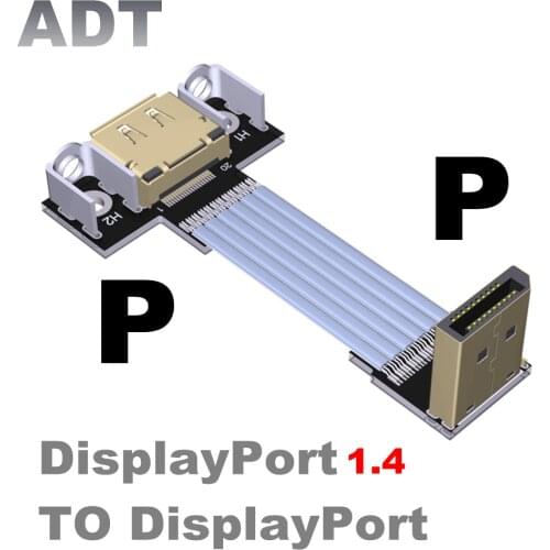 DisplayPort Ribbon Extension Cable Male-Female Flat Metal Shield FPC Cable DP 1.4 1.2 90 Degree Angle With Mounting Bracket