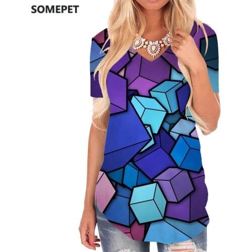 SOMEPET Geometry T Shirt Women Painting Funny T shirts Pattern Shirt Print Art V-neck Tshirt Womens Clothing Fashion Printed