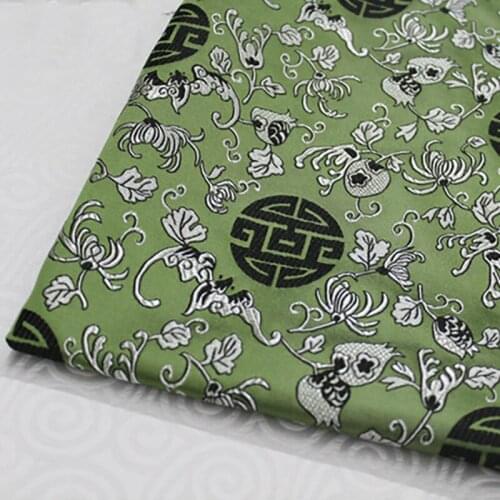 HLQON 75cm width brocade Tang suit green fabric for patchwork felt tissue telas bed sheet cheongsam dress children coat cloth