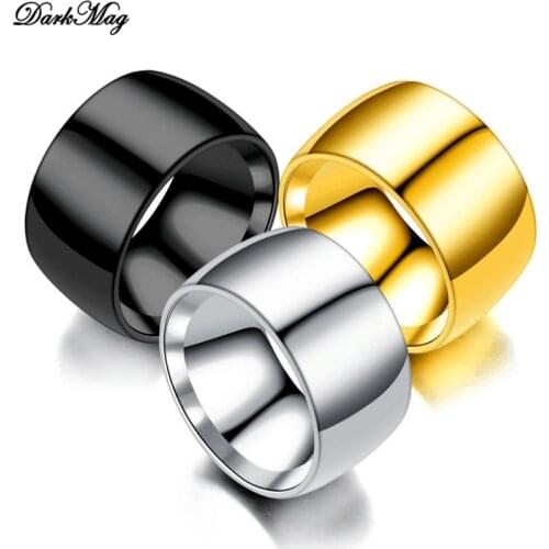 DarkMag Simple CLassic Smooth 12mm Wide Ring Black Gold Silver Tone Fashion Stainless Steel Ring Jewelry