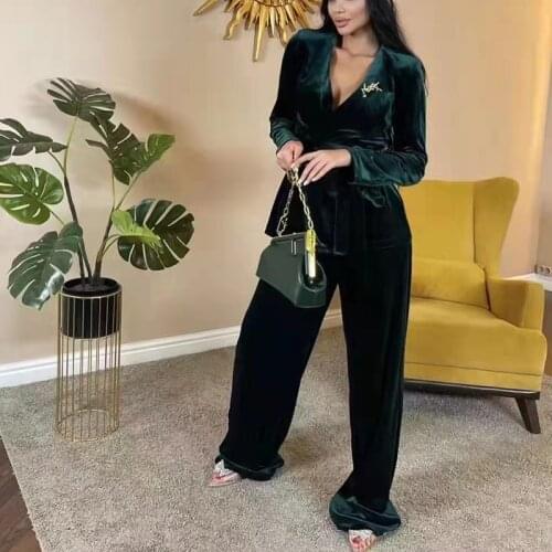 Женские бархатные брючные костюмы MENKAY China At AliExpress