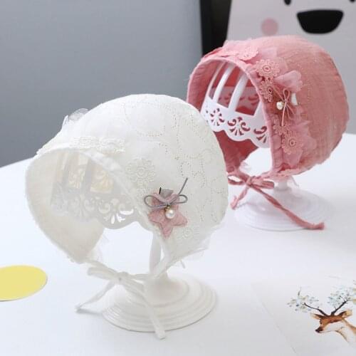 Cute Baby Girl Hat Lace Flower Spring Summer Infant Bonnet Soft Cotton Girls Beanies Cap Photography Props