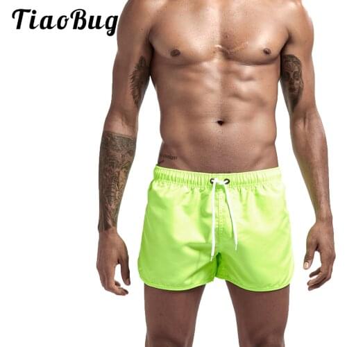 Mens Fashion Solid Color Board Shorts Quick-drying Sportswear Elastic Waistband Adjustable Drawstring Three-point Beach Shorts