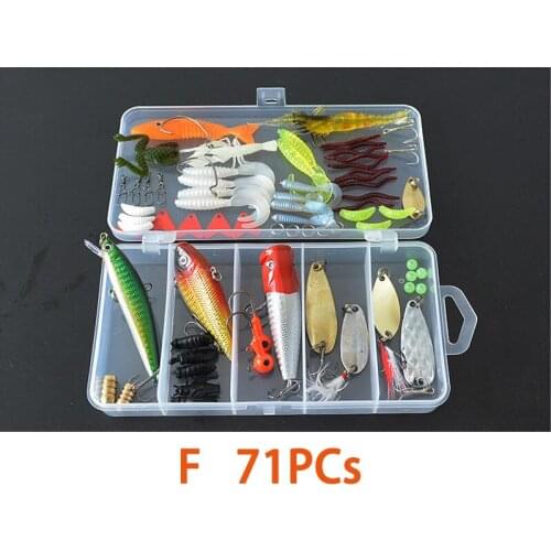 71PCs Fishing Lures Set Wobblers Mixed Soft Lure Kit Artificial Hard Bait Minnow Popper Metal Spoon Jig worm Crankbait
