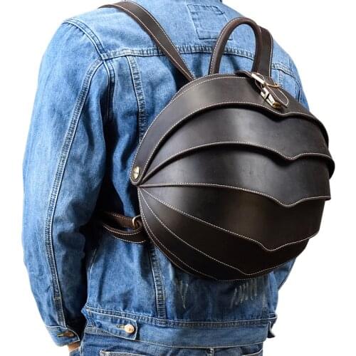 2020 New Unisex Leather Backpack Large Handbag Travel Casual Bag Black Leisure Time Backpack Soft Handle Circular Personality