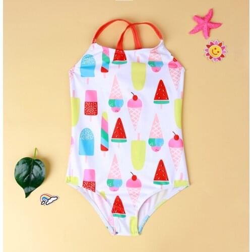2021 new girls' one piece swimsuit ice cream childrens hot spring swimsuit comfortable and elastic