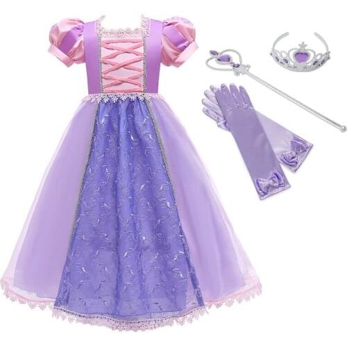 VOGUEON New Girls Rapunzel Tangled Dress Kids Fancy Princess Costume Cartoon Movie Modeling Frock Toddler Purple Ball Gown Party