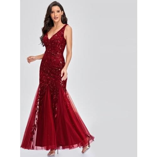 CloverBridal 2021 New Arrivals In Stock Cheap US6-US22W Formal Dress Mermaid Embroidery Sequins Female Elegant Party Gowns