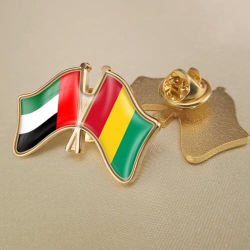 United Arab Emirates and Guinea Crossed Double Friendship Flags Lapel Pins Brooch Badges
