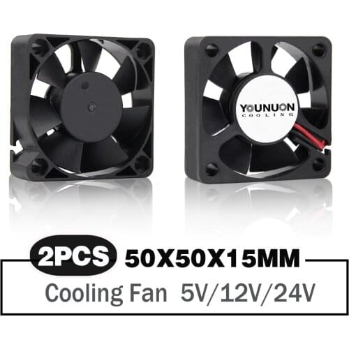 2 Pieces 50x50x15mm 50mm 5cm Cooling Fan DC 12V/24V Cooling Cooler Fan for PC Laptop Computer Case 3D Printer Fans