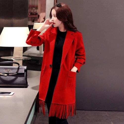 New Korean autumn and winter coat Girls long paragraph fashion wild cultivating large size tassel coat jacket women