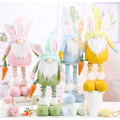 Easter Bunny Holding Radish Standing Sitting Posture Land Elf Rudolph Telescopic Doll Window Decoration Doll Ornaments