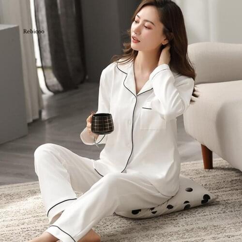 Pajamas for Women Full Sleeves Button-Down Winter Sleepwear Set Women White Cotton Pyjamas