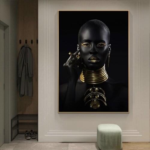 Black and Gold African Woman Poster Modern Wall Art Canvas Painting Black Woman Prints Decorative Pictures For Living Room Decor