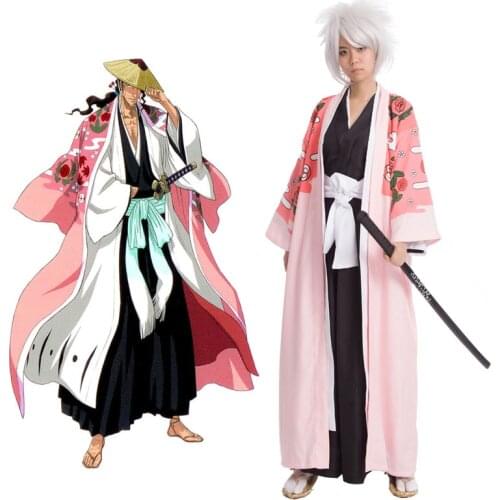 Bleach Cosplay 8th Division Captain Kyouraku Shunsui Cloak Unisex Pink Cape Shinigami Kimono Kurosaki Ichigo Black Top Pants