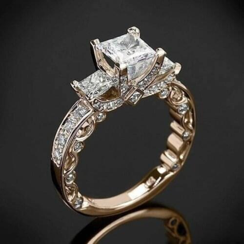 Luxurious Elegant Zircon Ring Geometric Square Ring 9 2 5 Rose Gold Color Rings For Women Wedding Engagement Jewelry